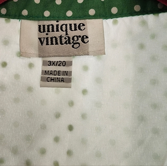 Unique Vintage Bethany Swing Dress in Green and White Polka Dots, Size 3X/20 - Picture 5 of 6